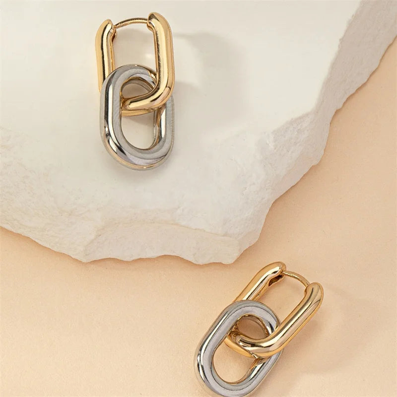 Square Earrings Gold Color Geometric Square Hoop Earrings for Women Huggie Punk Hip-Hop Metal Round Circle Jewelry Wholesale