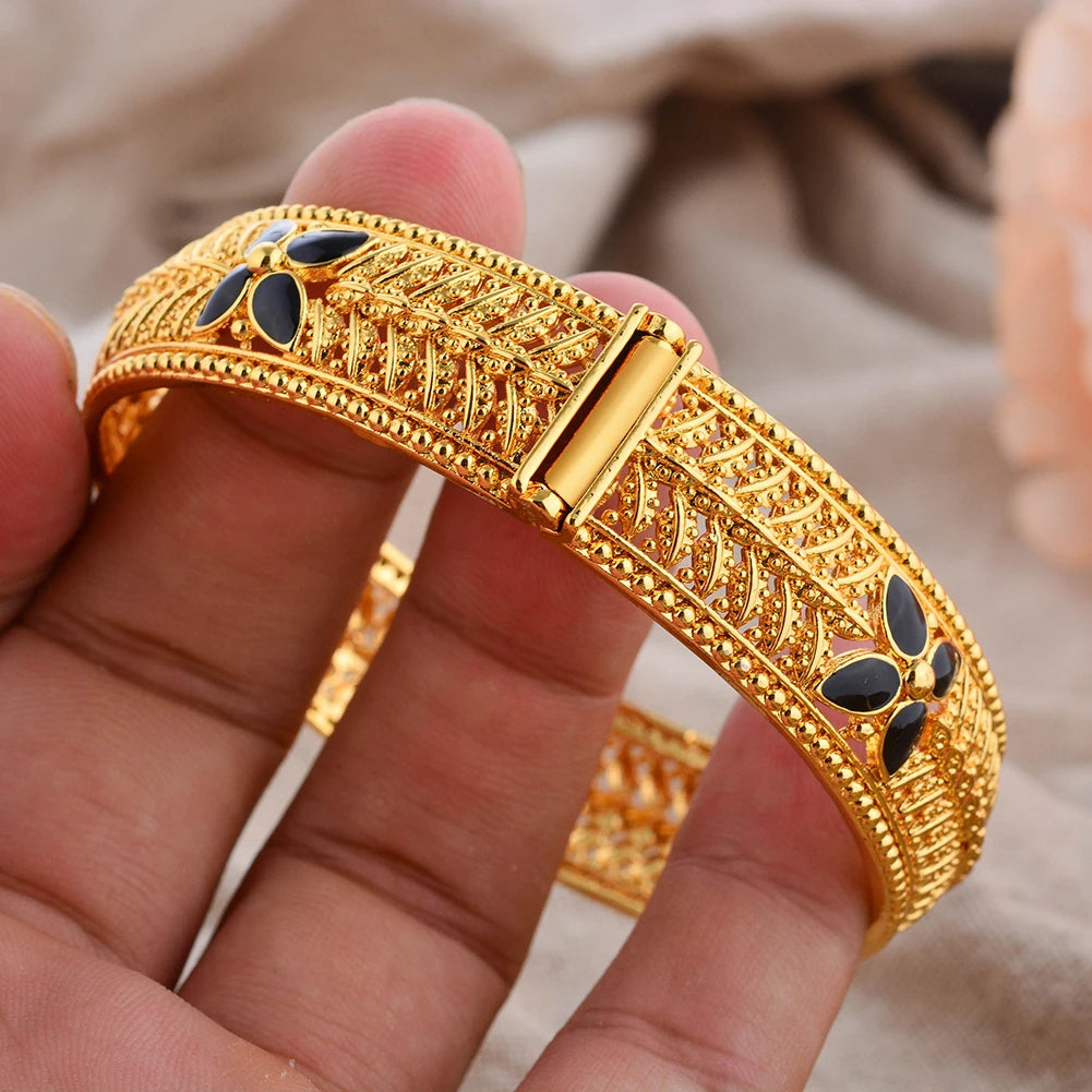  24K Gold Color Bangles rabic Ethiopian Nigerian Banquet Wedding Bracelets Party Choker Copper Jewelry Gifts