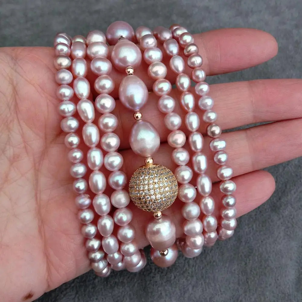 Y.YING 7 Rows Natural Fresh Water Pearl Multilayer Charm Bracelet Original Design Jewelry