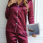 Solid Pajama Set Long Sleeve Button Up Lapel Top & Pants Pj Set Women's Sleepwear & Loungewear