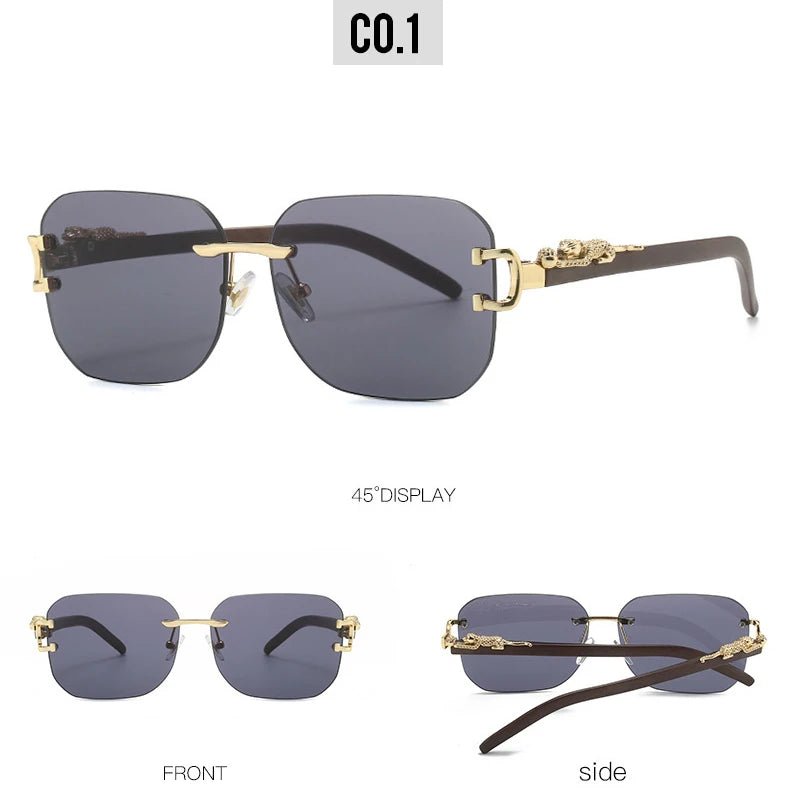 New Square Rimless Metal Frame Men's Sunglasses Fashion Vintage cool Leopard Design Women frameless Sun Glasses Uv400 Driving