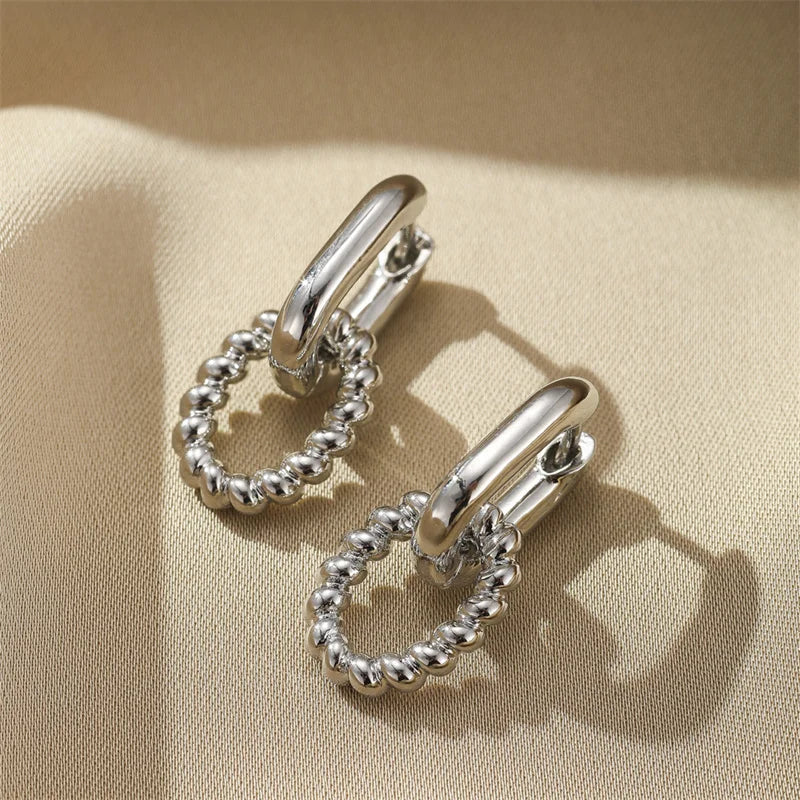 Square Earrings Gold Color Geometric Square Hoop Earrings for Women Huggie Punk Hip-Hop Metal Round Circle Jewelry Wholesale