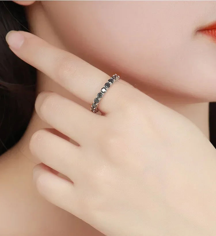 EWYA GRA Certified Full 3/4/5mm D Color Black Moissanite Ring Full Eternity Diamond Band For Women Men S925 Silver Wedding Rings