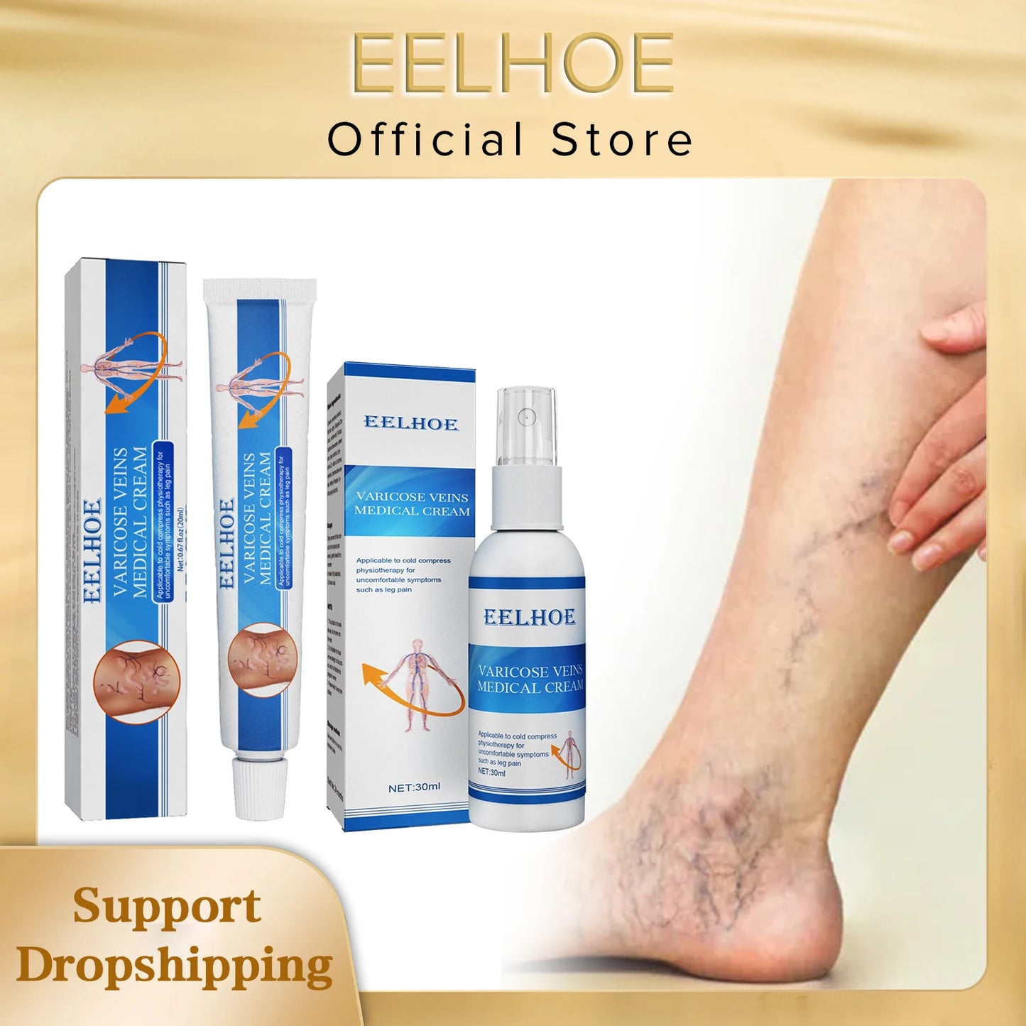 Eelhoe Varicose Veins Spray Massage Varicose Relieves Veins Earthworm Legs Spray to Relieve Leg Pain Blood Vessel Bulging Cream