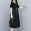 Fashion Korean Women's Clothing Round Neck Double Pockets Patchwork Pleated Short Sleeve Summer loose Shirring A-line Dresses