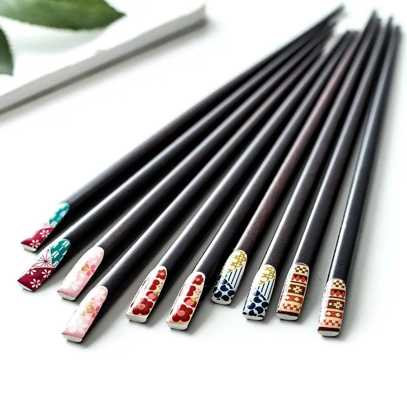 Hefeng Pointed Chopsticks for Home, Japanese Style, Fine Crafted, Solid Wood Cutlery, Creative, Non-slip, Heat Insulation