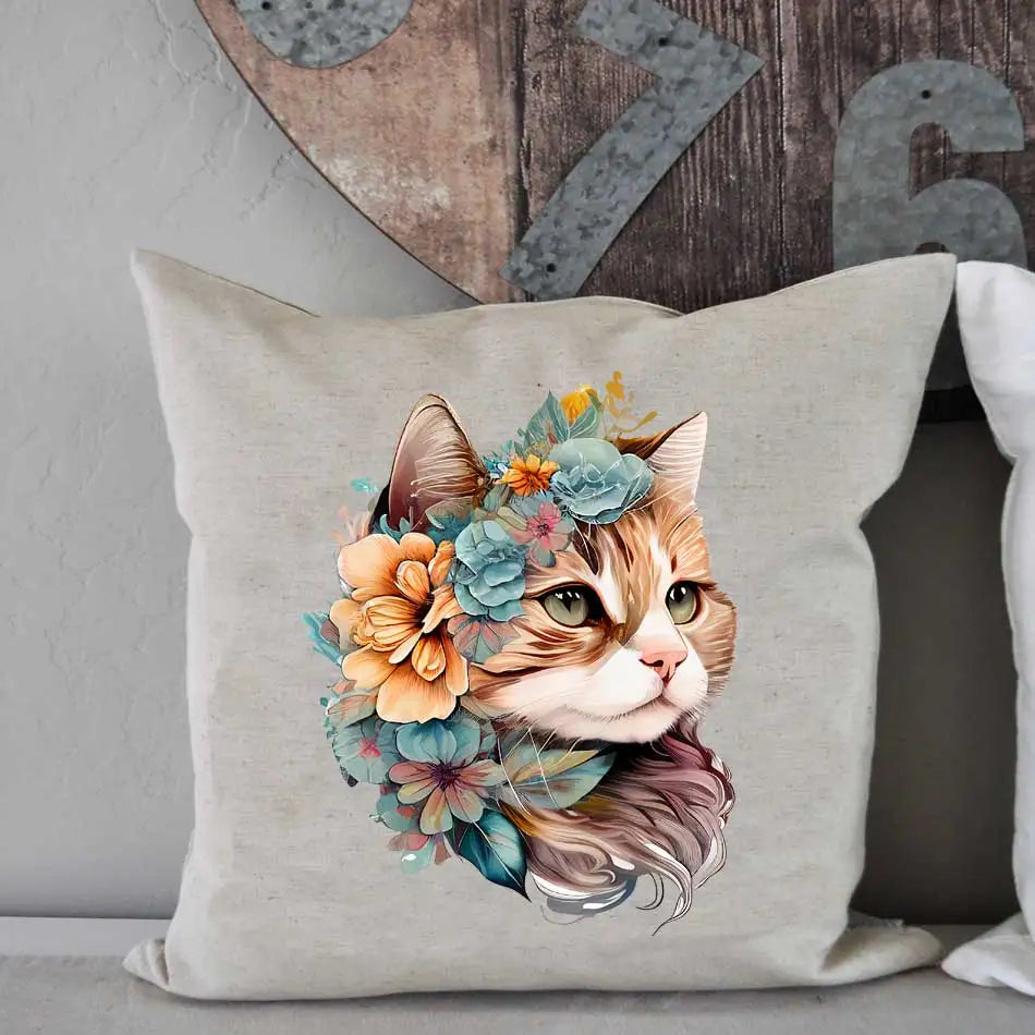 Beautiful Cat Iron-On Transfer For Clothing DIY A-Level Washable T-Shirt /Hoodie Thermal Sticker Fashion Flower Patches Applique