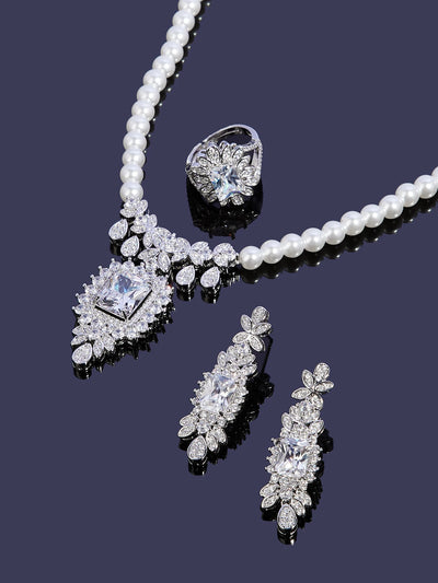2024 New Designed Pearl Jewelry Zirconia Pendant Necklaces Set For Dubai Women's Wedding Jewelry Accessories