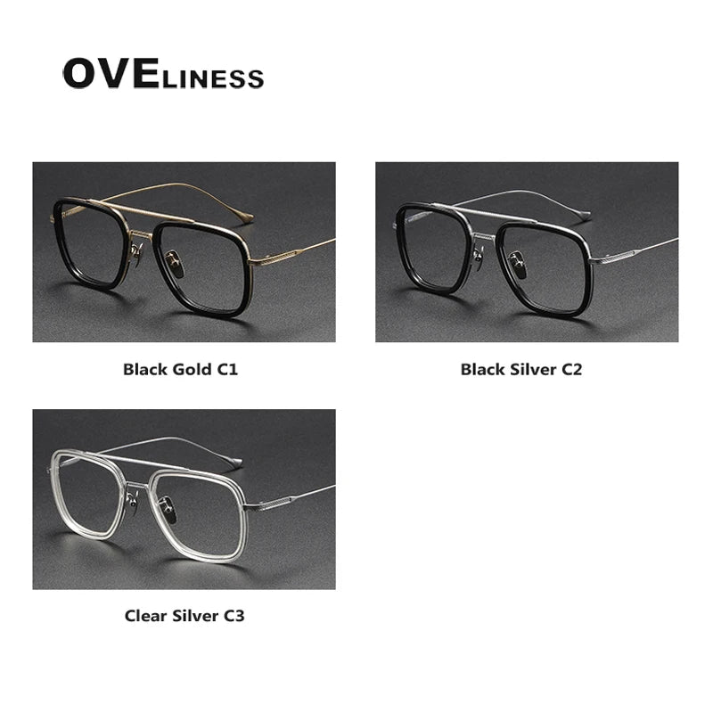 2024 Acetate Titanium Glasses Frame Men Retro Vintage Square Prescription Eyeglasses Male Men's Myopia Optical Eyewear Spectacle