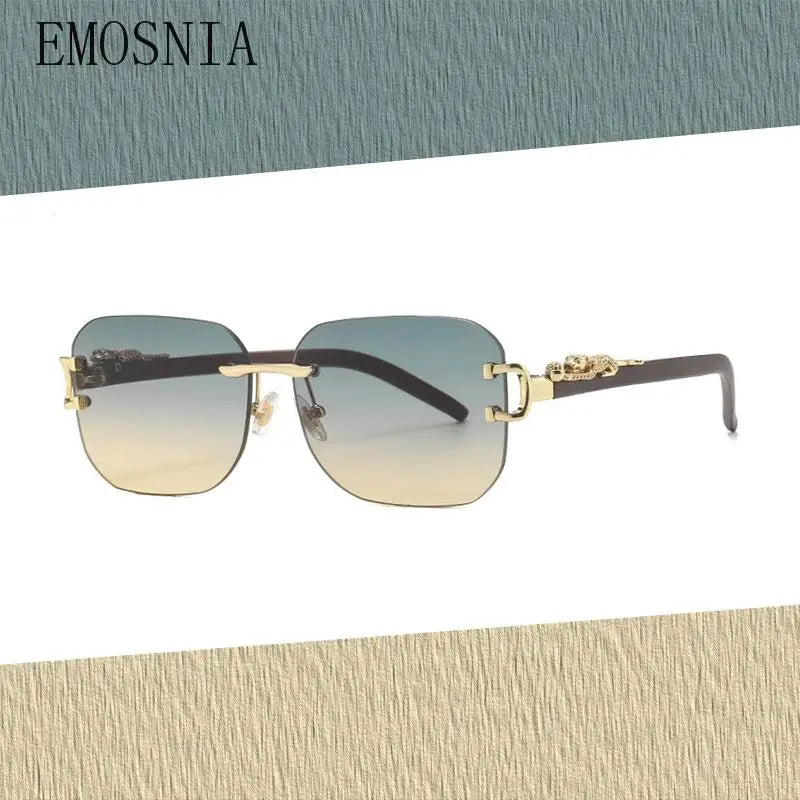 New Square Rimless Metal Frame Men's Sunglasses Fashion Vintage cool Leopard Design Women frameless Sun Glasses Uv400 Driving