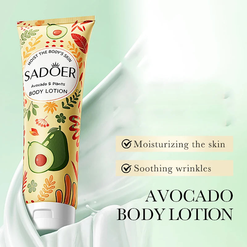 SADOER Avocado Body Lotion Cream Moisturising Exfoliating Leg Arm Back Body Nourishing Anti Drying Tender Smooth Skin Care Cream