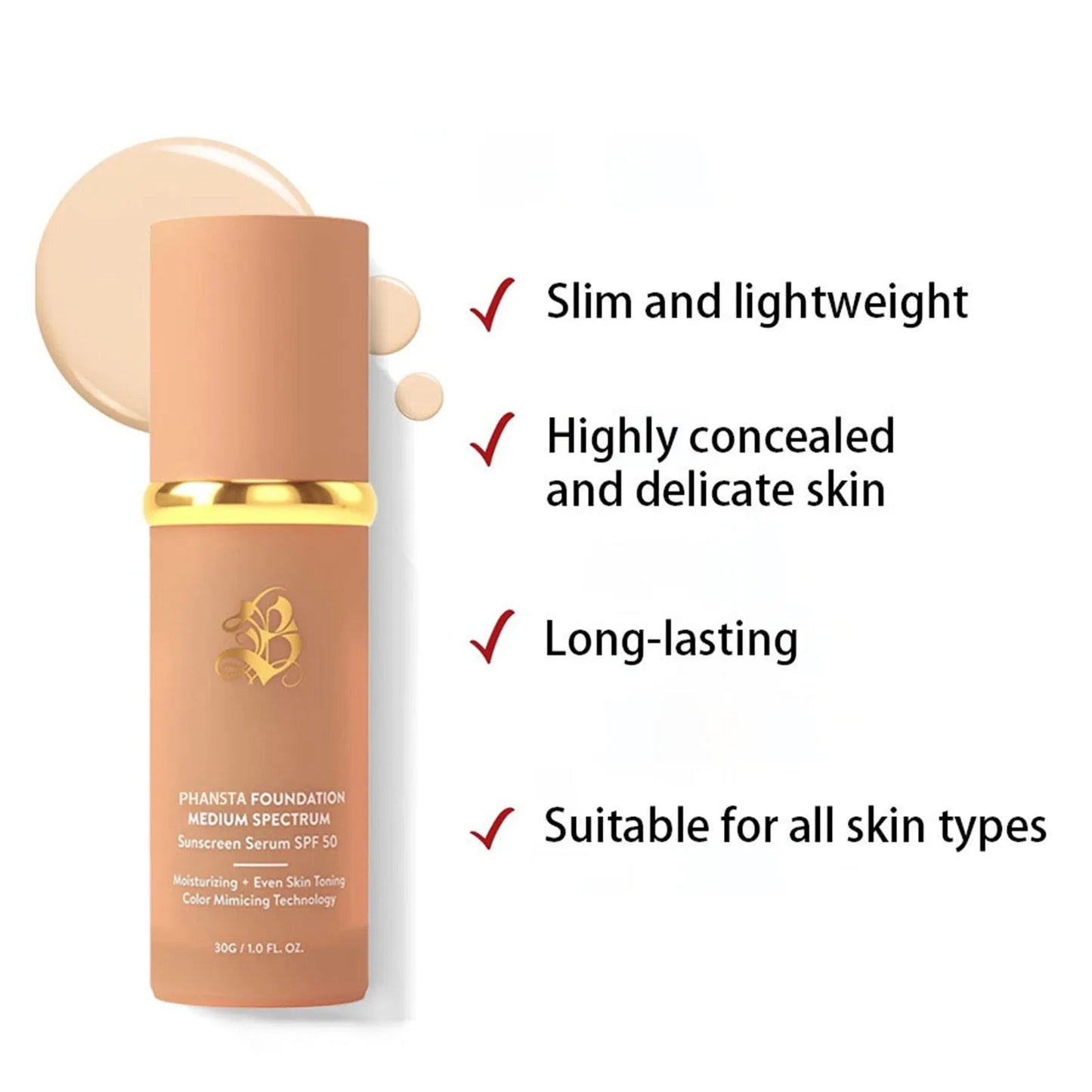 (1/6 PC) 2024 Hot Foundation 4 In 1 Spectrums 4 In 1 Light Spectrums Foundation With SPF50+ Longwearing