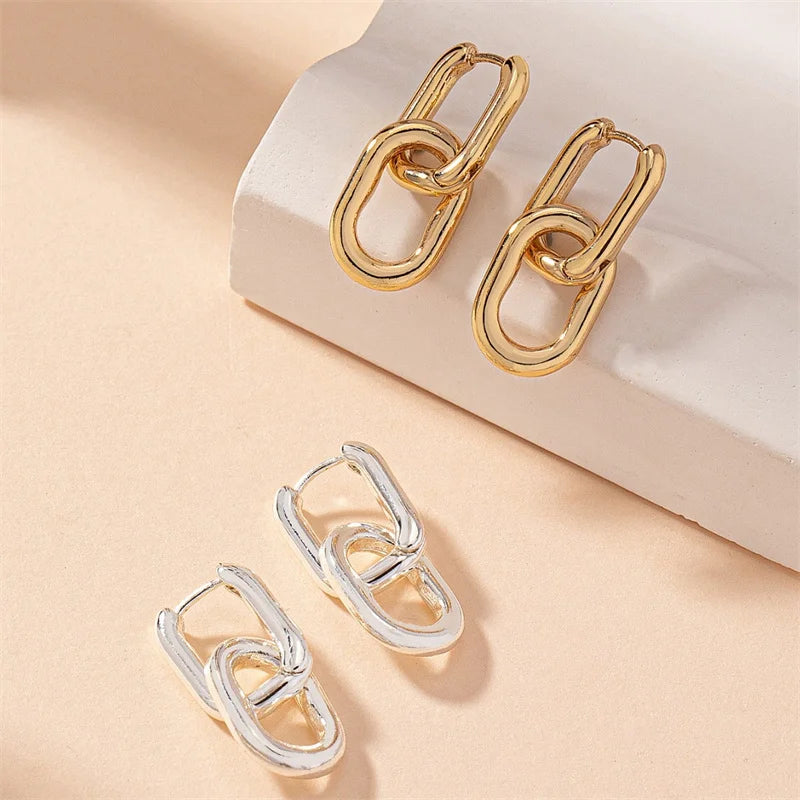 Square Earrings Gold Color Geometric Square Hoop Earrings for Women Huggie Punk Hip-Hop Metal Round Circle Jewelry Wholesale
