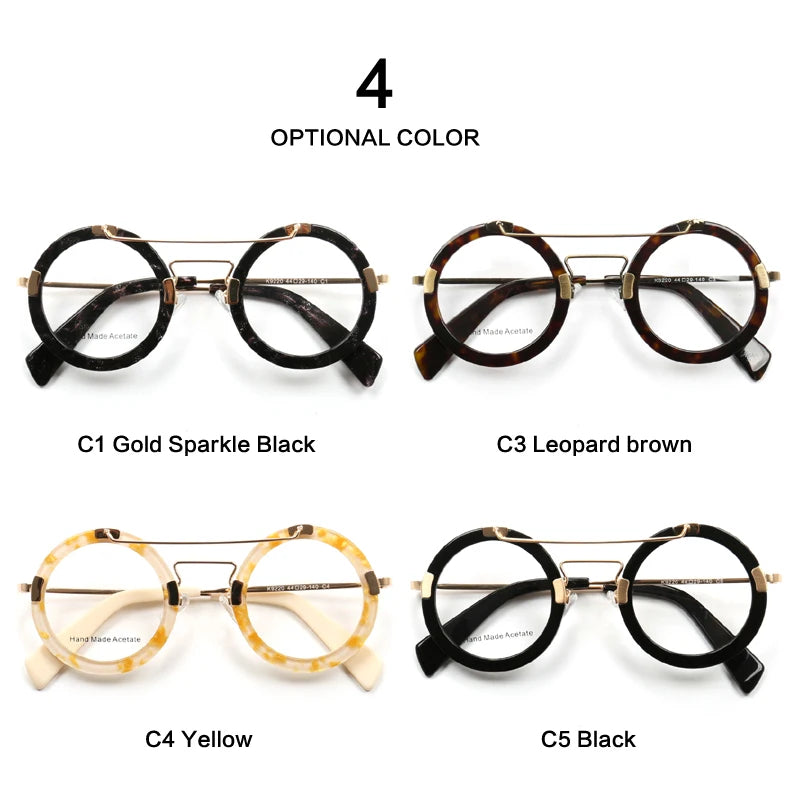 Vintage Round Acetate+Metal Eyeglasses Frame Men Prescription Myopia Optical Glasses Women 2024 New Korean Retro Luxury Eyewear