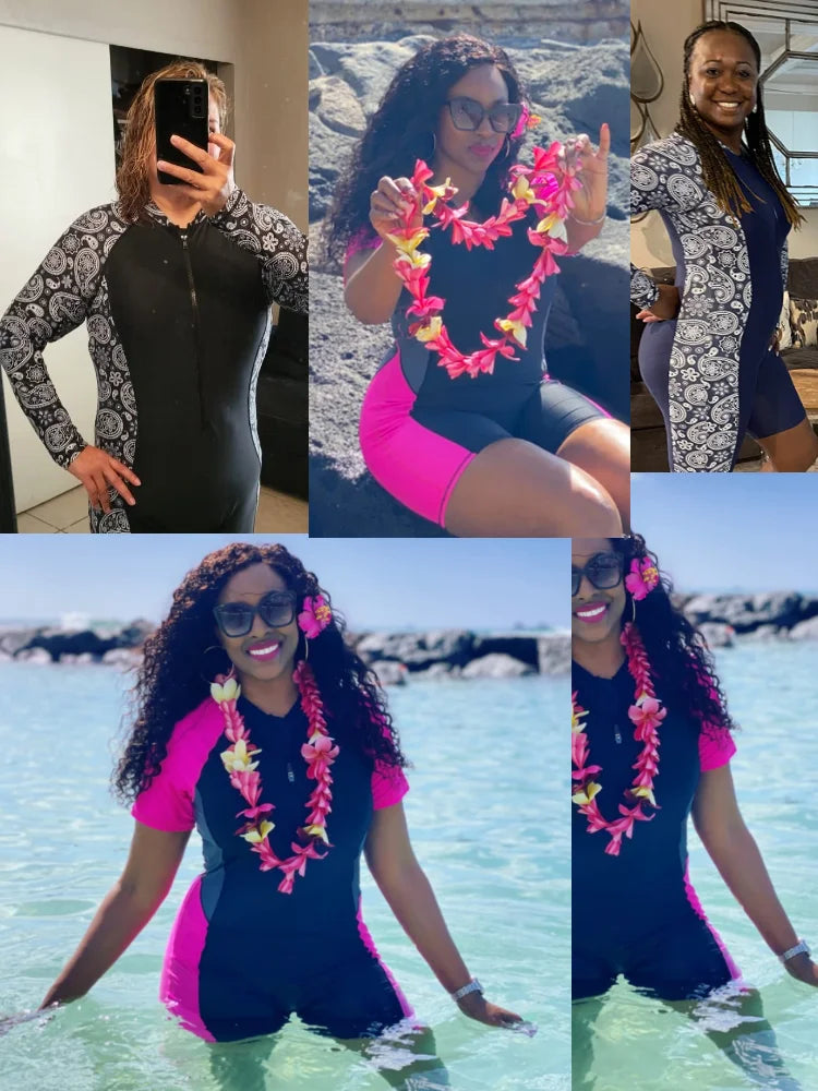One Piece Sporty Swimwear Women Swimsuit Short/Long Sleeve UPF 50 Front Zip Surf Wetsuit（No built-in bra）