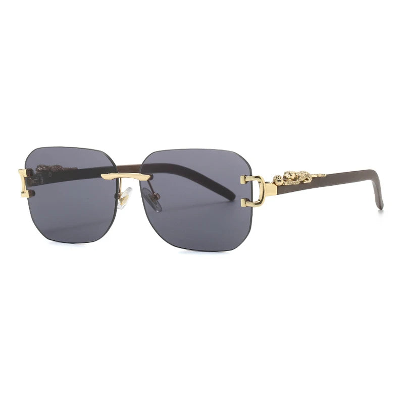 New Square Rimless Metal Frame Men's Sunglasses Fashion Vintage cool Leopard Design Women frameless Sun Glasses Uv400 Driving