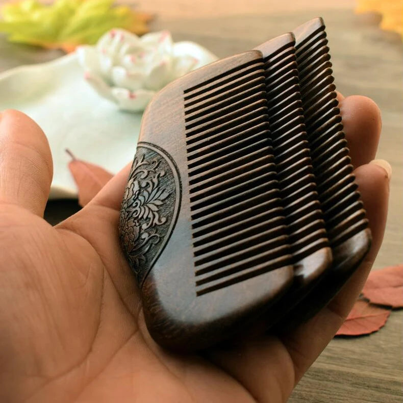 Pocket Wooden Comb Natural Black Gold Sandalwood Super Narrow Tooth Wood Combs No Static Lice Beard Comb Hair Styling