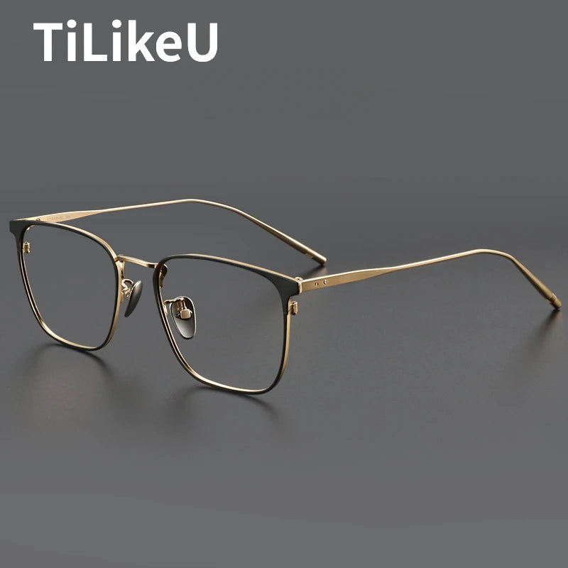 Pure Titanium Large Square Eyeglass Frame Men Business Retro Leisure Myopia Anti-blue Light Glasses Frame Male Spectacle Eyewear