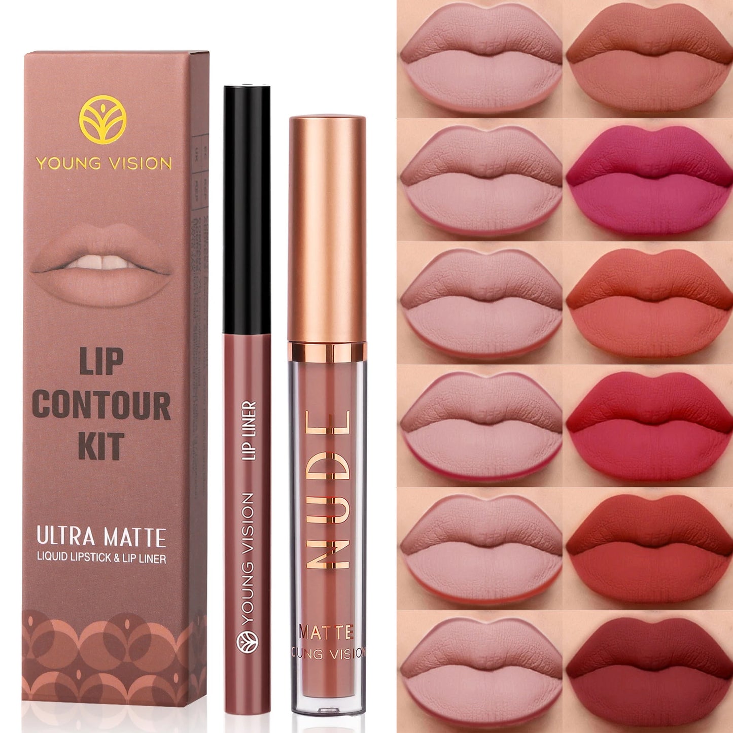 2Pcs Set of Boxes Velvet Matte Lipliner Lip Gloss Combination Lasting Non-stick Liquid Lipstick Nude Glaze Lips Makeup Cosmetics