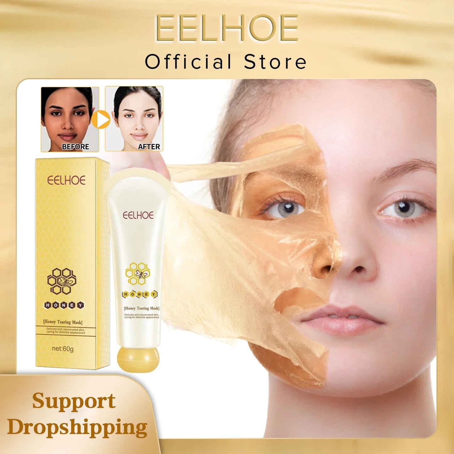 EELHOE Blackhead Remover Mask Honey Tearing Peeling Mask Dead Skin Clean Pores Acne Treatments Oil Control Nourishing Face Care
