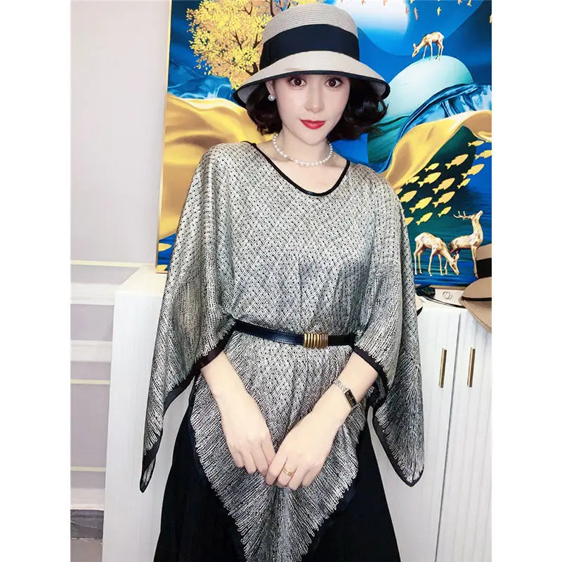 Poncho Cloak Thin Scarf Women Simulated Silk Pullover Versatile Scarves Shawls Sun Protection Clothing Summer Beach Clothes Y2