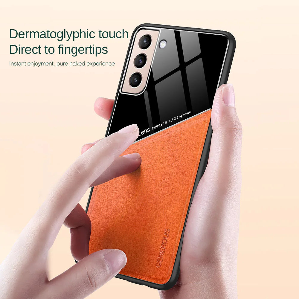 For Samsung Galaxy S23 Plus Cover TPU Leather Car Magnetic Holder Galaxy S22 S21 S20 Ultra FE S10 Plus Case Frame Protect Coqu