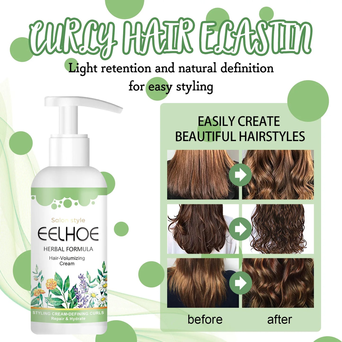 EELHOE Curl Booster Defining Cream Hair Curling Enhancer Moisturizing Styling Repair Curling Essence Elastin Setting Cream 50ml