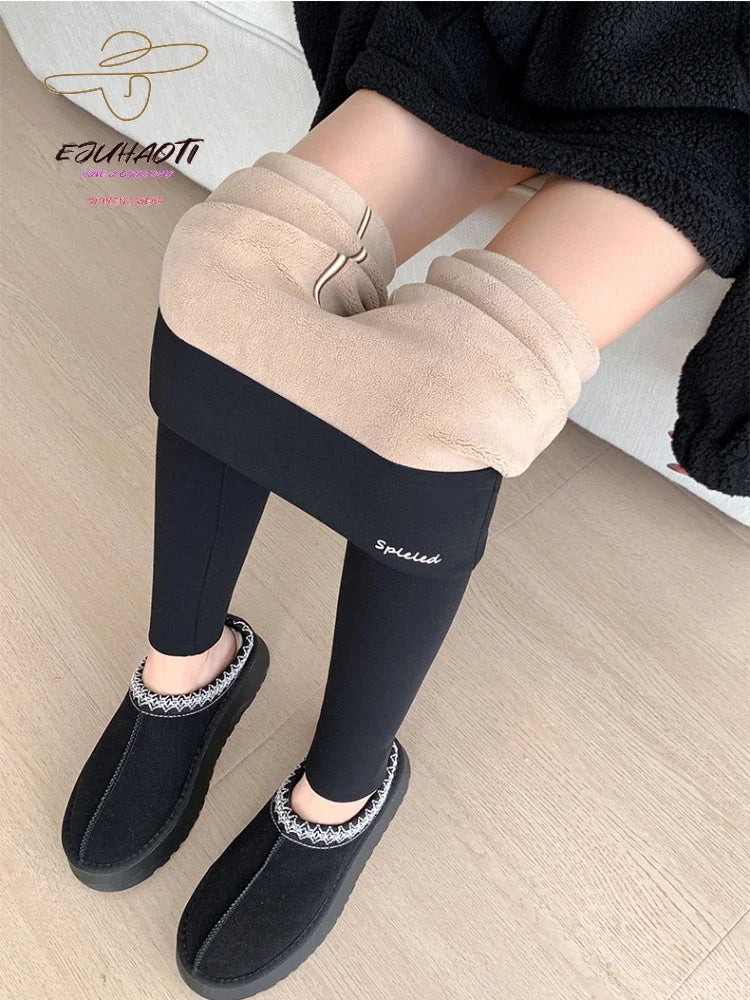 New Women's Sexy Fleece Thicken Warm Leggings Fall Winter Alpaca Velvet Nine Points Pants Seamless Casual Trousers Free Shipping