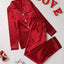 Solid Pajama Set Long Sleeve Button Up Lapel Top & Pants Pj Set Women's Sleepwear & Loungewear