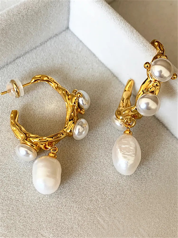 kshmir French Vintage Baroque Fresh Water Pearl Earrings for Women Fashion Elegant Metal Jewelry Gifts 2023 Hot Sale