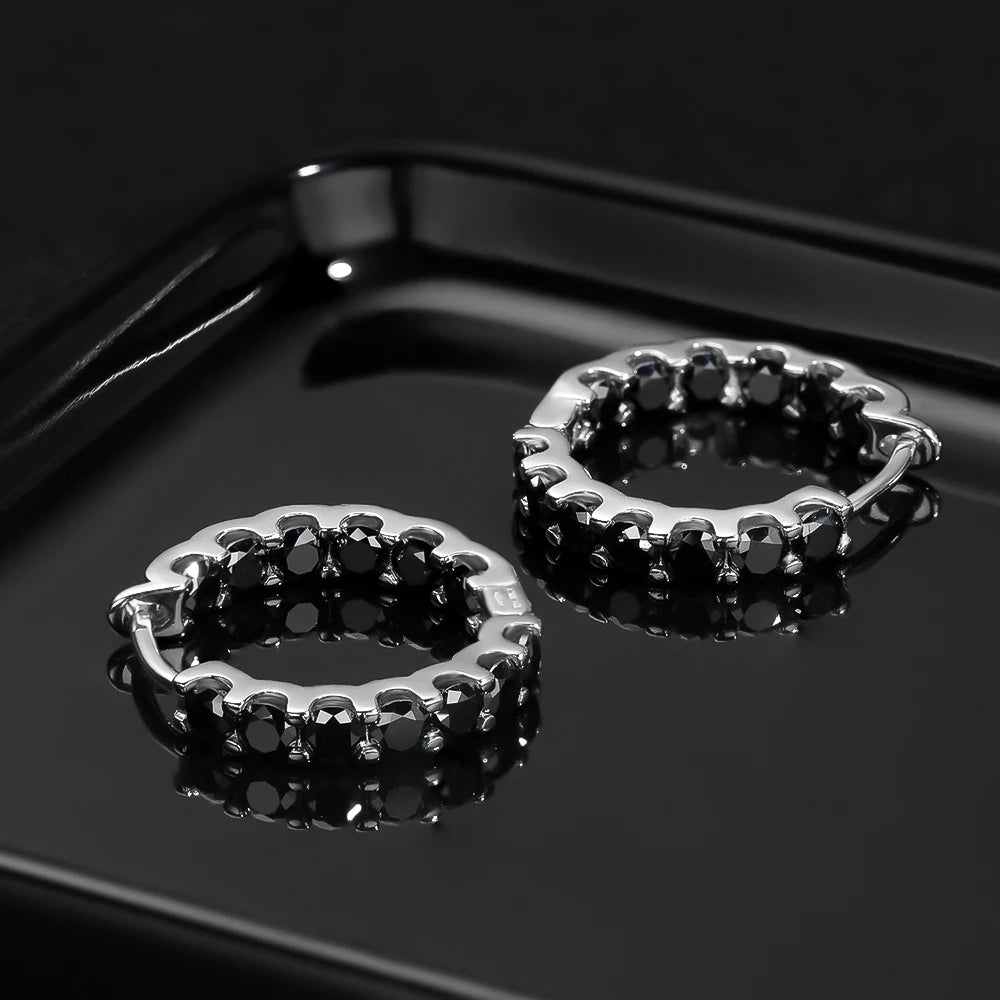 3mm D Color Black Full Moissanite Hoop Earrings for Women S925 Sterling Silver With GRA Diamond Earrings Party Fine Jewelry Gift