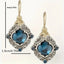 Engraved rhombus blue synthetic gemstone decorative pendant earrings retro elegant style jewelry exquisite women's earrings