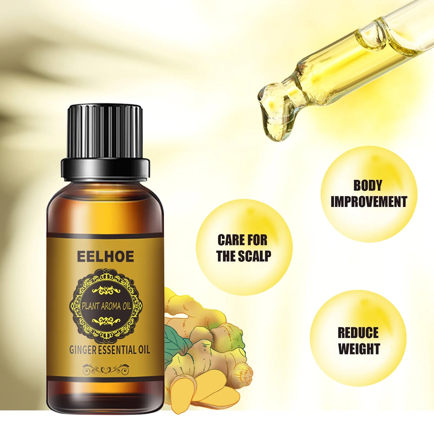 EELHOE Natural Ginger Slimming Essential Oil Fat BurnThin Leg Lymphatic Drainage Promote Metabolism Full Body Slim Massage Oil