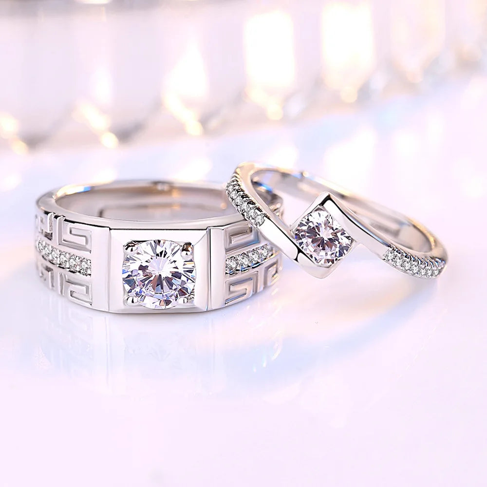 High Quality Gift Jewelry Men's Fashion Crystal Zircon 925 Sterling Silver Couple Rings For Women XY0370