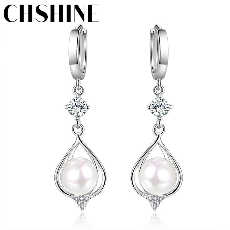 CHSHINE 925 Sterling Silver Water Drop Natural Pearl Earrings for Women Wedding Gift Fashion Jewelry