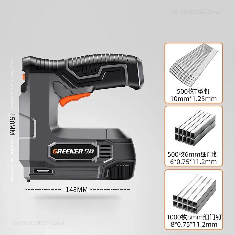 Greener Lithium Electric Nail Gun for Woodworking echargeable Plug-in Code Nail Gun Furniture Construction Power Tools for Home
