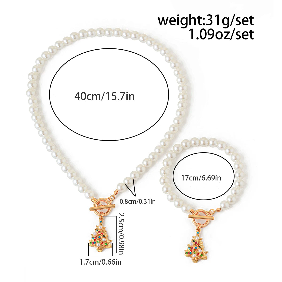 SHIXIN 2Pcs Christmas Tree Snowflake Pendant Necklace Bracelet Women Elegant Imitation Pearl Choker Bangle Christmas Jewelry Set