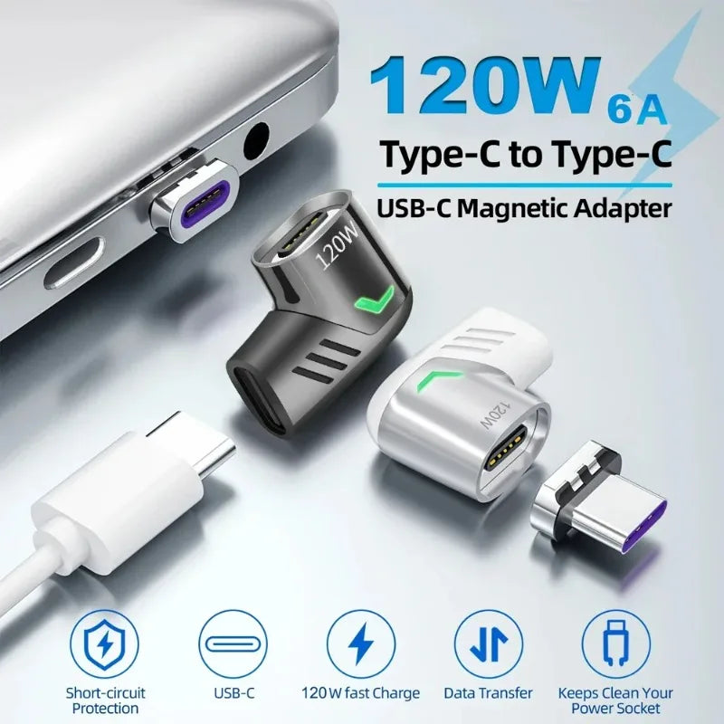 120W USB Type C Magnetic Adapter Fast Charge High Speed Data Transfer Converter For MacBook IPad Pro Samsung Xiaomi USB C Device