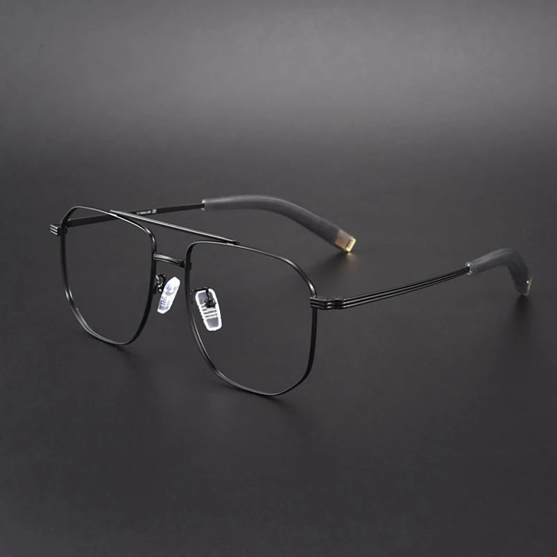 FIRADA Fashion Double Beam Glasses Vintage Luxury Pure Titanium Eyeglasses Optical Prescription Ewewear Frame For Men 0942-C