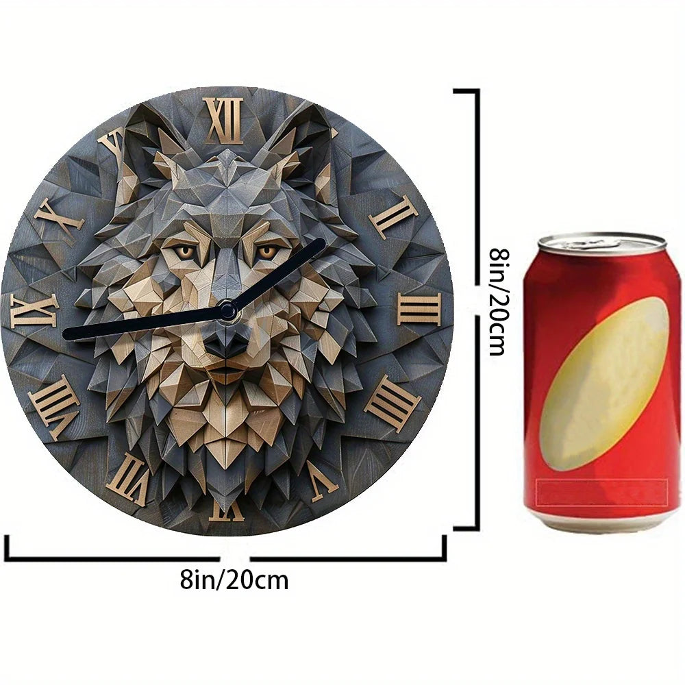 2D Effects Silent Wall Clock Wolf Theme Decoration - DIY Clock , Father's Day Gift , Summer Kitchen Decor- Artist's Drawing Set