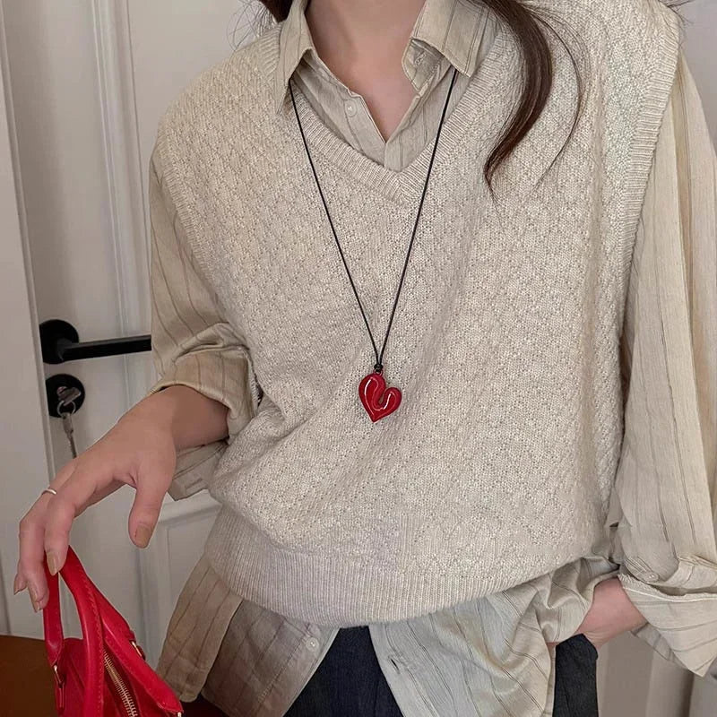 New Heart Pendant Necklace Adjustable Pull-out Sweater Chain Accessory Wholesale