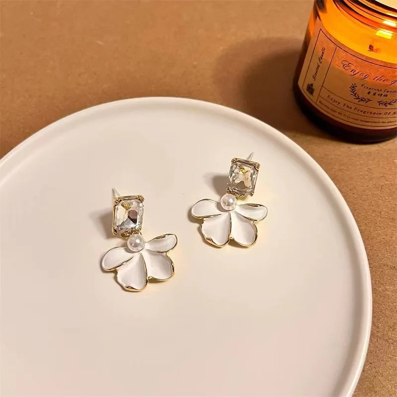 Korean Exquisite Heart Flower Drop Earrings For Women Girl Dangle Earring Girl Temperament Trendy Jewelry Valentine's Day Gifts