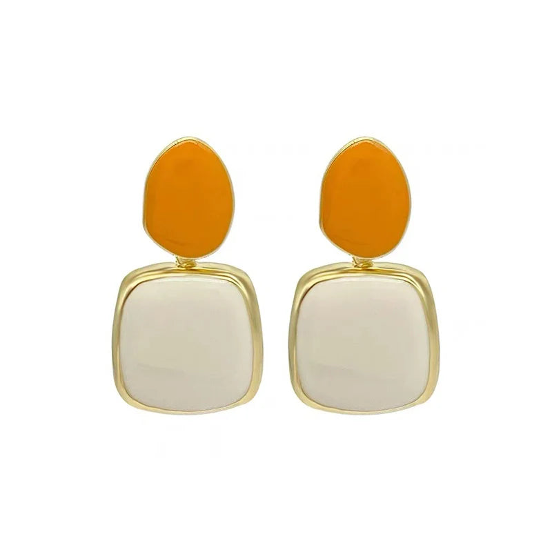 KADRUFI Women Orange-white Contrast Color Glaze Korean Fashion Earrings Brincos Temperament Square Piercing Drop Earring Jewlery