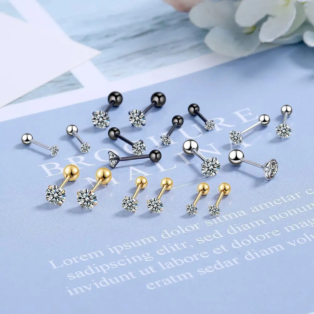 100% S925 Sterling Silver Plate Pt950 Six-Claw D Color 3mm 4mm 5mm 6.5mm Full Moissanite Screws Earrings For Women
