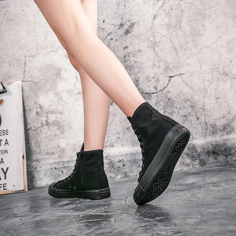 2024 The New Women's Sneakers Zippered Platform Boots Canvas White Shoes Lightweight High Top Women Vulcanized Shoes Botas Mujer