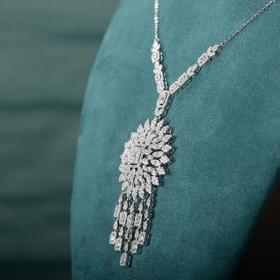 New Trendy Sweater Long Necklace Earring Jewelry Sets For Women Wedding Party Zircon CZ African Dubai Bridal Jewelry