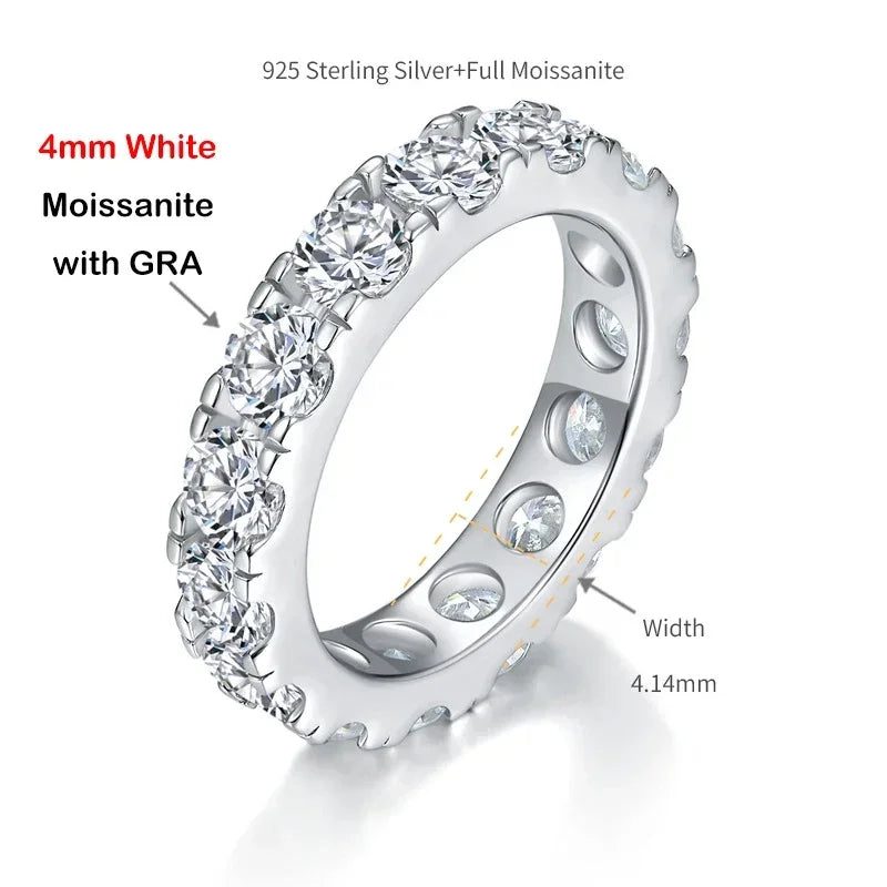 EWYA GRA Certified Full 3/4/5mm D Color Black Moissanite Ring Full Eternity Diamond Band For Women Men S925 Silver Wedding Rings
