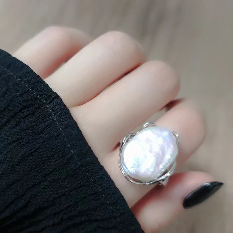 FENASY Natural Freshwater 12-16mm Big Baroque Pearl 925 Sterling Silver Rings For Women Bridal Wedding Jewelry Birthday Gift