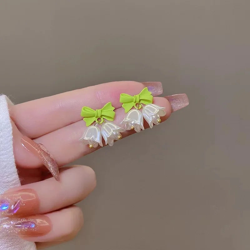 Korean Fashion Imitation Shell Pearl Dangle Earrings for Women Crystal Zirconia Flower Wedding Bridal Earring Party Accessories