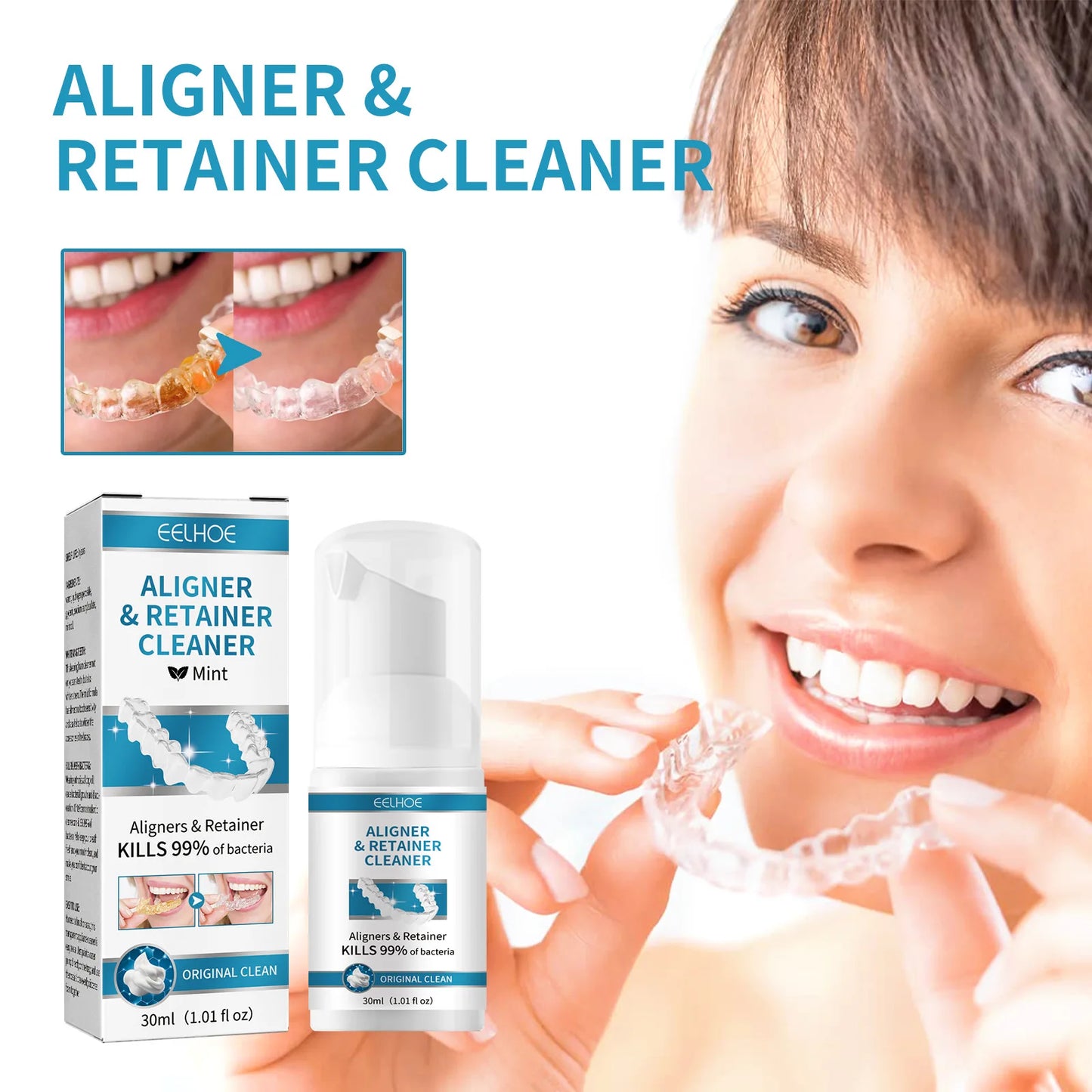 EELHOE Denture Toothpaste Retainer Cleaner Remove Stains Bad Odor False Teeth Deep Cleaning Sterilizing Bleaching Mousse Cleaner
